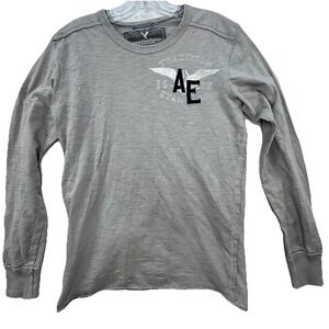Vintage Y2K American Eagle Shirt Mens S Gray Long Sleeve Crewneck 90s Mall